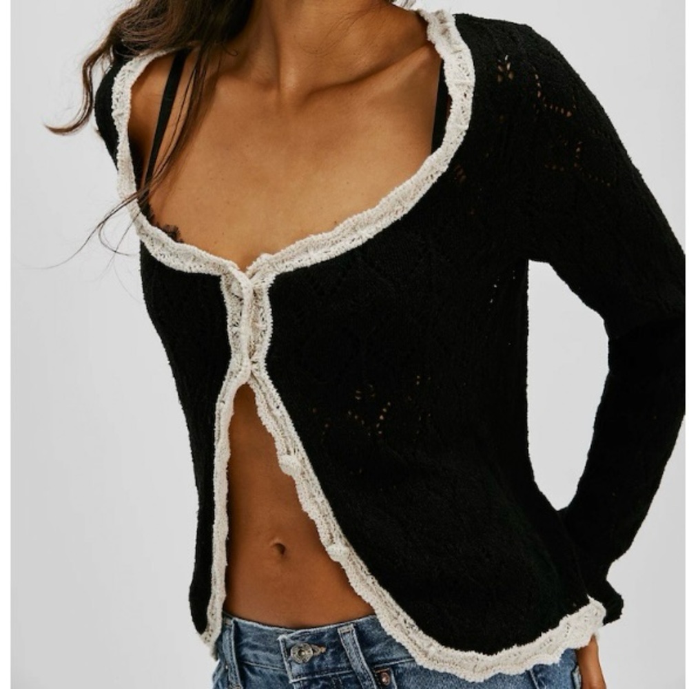 Free People Adelene Crochet Cardigan Coquette Sweater